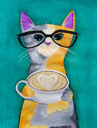 Cute big cat drinking coffee and little birds, christmas vector illustration. Calico Cat Drinking Coffee Watercolor Coffee Watercolor Art Cat Drinking