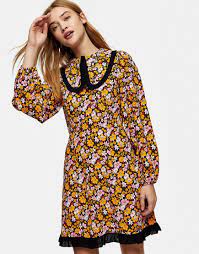 Topshop Oversized Collar Mini Dress In Floral Print Multi Fashion Gone Rogue