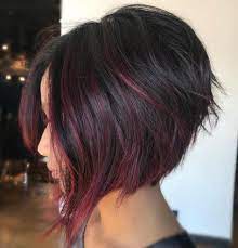 Inverted Bob With Magenta Ribbons Hair Styles Short Hair Styles Balayage Hair