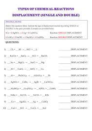If 25.0 kilograms of pure fe2o3 is used, how many kilograms of iron can be produced? Types Of Reactions Double And Single Displacement Worksheet