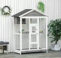 PawHut 64.5" Wooden Bird Cage Aviary, Flight Cage with 4 Perches, Nest and  Slide-Out Tray for Indoor/Outdoor, Gray