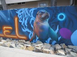 Sea life murals at Ocean Beach Hotel.