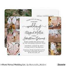 7 Photo Virtual Wedding Livestream Online Ceremony Invitation Zazzle Com In 2021 Wedding Invitations With Pictures Modern Calligraphy Wedding Invitation Easy Diy Wedding Invitations