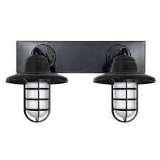 Atomic Industrial Guard Double Vanity Light 100 Black Cgg Standard Cast Guard Ccr Clear Crackle Glass Barn Light Electric Wall Sconces Vanity Lighting
