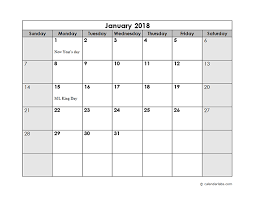 2018 Monthly Calendar With Us Holidays Calendar Template Free Calendar Template Monthly Calendar Template