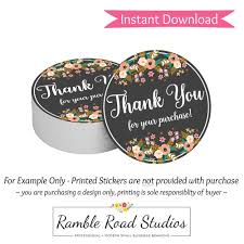 Foil paper food bag package of coffee, salt, sugar, pepper, spices or flour set of thankyou bent stickers and labels. Floral Thank You Round Sticker Design Ready To Print Instant Download