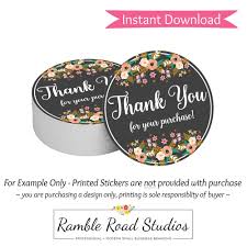 See more ideas about sticker design, tumblr stickers, stickers. Floral Thank You Round Sticker Design Ready To Print Instant Download Ramble Road Studios