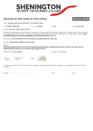 Decision 66:66 DECISION OF THE CLERK OF THE COURSE