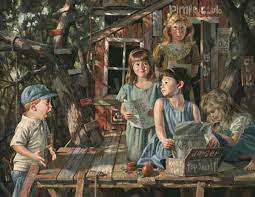 Large color picture of… in bob byerley's artwork print a young puppeteer practices his marionette magic in front of a full house audience of toys, dolls and teddy bears. Post In Bob Byerley Su I Am A Child Americana Art Art Wildlife Art