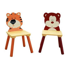 Liberty House Toys Jungle 2x Wooden Chair Set Bear Tiger Kids Table And Chairs Childrens Furniture Wooden Chair