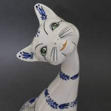 Italian Ceramic Cat With Floral Blue Design Figurine Italy Pottery Italian Ceramics Pottery Pottery Art