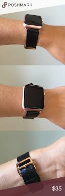 Black Apple Watch With Gold Band Rose Gold Black Apple Watch Leather Band Strap Black Apple Watch Band Rose Gold Apple Watch Apple Watch Bands Leather