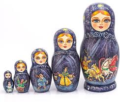 Nesting Doll Wooden Matryoshka Russian Doll Hand Painted Winter Troika Basteln