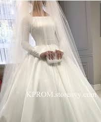 Simple Elegant Wedding Dresses 2019 Long Sleeve Ball Gown Wedding Dress Satin Bridal Dress Wedding Dresses Simple Long Sleeve Ball Gown Wedding Dress Bridal Gown Cheaper