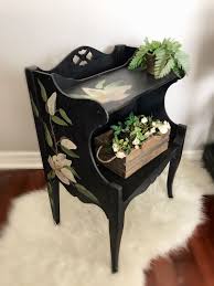 Unique Vintage Black Cabinet White Clad Solid Wood Icebox Tv Stand Cabinet Credenza Cabinet End Table Painted Night Stands Wood Nightstand Boho Nightstand