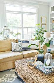 Summer Blues Coastal Family Room Tour Sand And Sisal Coastal Family Rooms Beach House Living Room Family Room Decorating