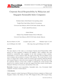 Previous studies found that the awareness and involvement of public listed companies (plcs) in malaysia in. Pdf Corporate Social Responsibility By Malaysian And Singapore Sustainable Index Companies