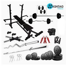 Hashtag Fitness Home Gym Equipment 50 Kg Rubber Weight With 8 In 1 Gym Bench
