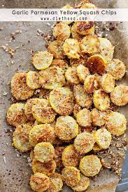Garlic Parmesan Yellow Squash Chips Healthy Snacks Veggie Dishes Vegetable Recipes