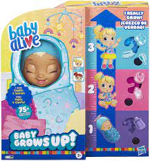 Amazon Com Baby Alive Baby Grows Up Happy Happy Hope Or Merry Meadow Growing And Talking Baby Doll Toy With 1 Surprise Doll And 8 Accessories Toys Games