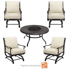 If you've chosen a square gas fire pit, this cover is a great choice. Hampton Bay Redwood Valley 5 Piece Metal Patio Fire Pit Seating Set With Cushions Included Choose Your Own Color Shop Your Way Online Shopping Earn Points On Tools Appliances Electronics