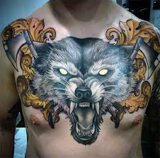 60 Wolf Chest Tattoo Designs For Men Manly Ink Ideas Chest Piece Tattoos Wolf Tattoos Men Head Tattoos