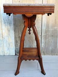 Antique Victorian Eastlake Walnut Rouge Marble Plant Stand Side Table C 1910 Side Table Eastlake Antiques