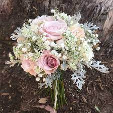 Blush Bridesmaid Bouquet For Lindsay Roses Excellence Baby S Breath And Dusty Miller Wedding Flowers Blush Bouquet Bridesmaid Bride Bouquets