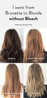 Dark hair is one of the hottest trends at the moment. I Went From Brunette To Blonde Without Bleach Here S How Hair Color Remover Brunette To Blonde Dark Hair Dye