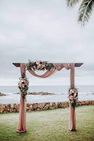 Mauve Chiffon Draping Ceremony Design Oahu Wedding Couple Destinations
