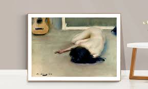 Nude Woman with Guitar by Ramon Casas Fine Art Print | Arty Posters