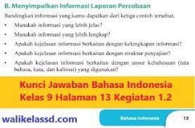 Kunci Jawaban Bahasa Indonesia Kelas 9 Halaman 13 Kegiatan 1 2 Wali Kelas Sd