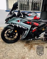 A motorcycle sticker from these groups could represent their dedication to freedom, individuality or further improvement of the motorcycle. Yamaha R25 Turbo Shark Grey Design Sticker Kit Yamaha R25 Bike Stickers Motorcycle Stickers
