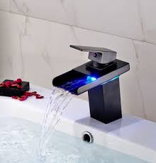 led waterfall deck mount bathroom sink