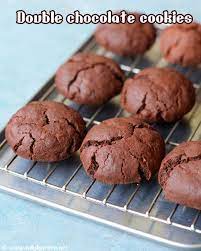 Eggless Double Chocolate Cookies Recipe Raks Kitchen Recipe Chocolate Cookie Recipes Double Chocolate Cookies Recipe Cookie Recipes