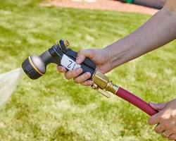 Image of garden hose with spray nozzle
