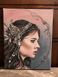 Clockwork Valentine Acrylic Painting, Art Nouveau Steampunk Portrait