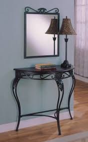 Mirror With Foyer Table And Lamp Set Wood And Metal Foyer Table Table Lamp Sets Wrought Iron Furniture