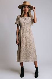 Details Flutter Sleeve Midi Swing Dress Dotted Print And Small Tie Enclosure At Neck Fully Lined Color Milly Dress Sleeved Swing Dress Midi Swing Dress