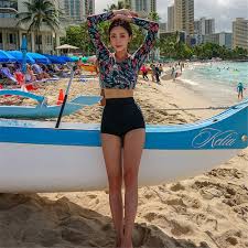 Long sleeve swimsuit with shorts. Print Two Piece Rash Guard Women Long Sleeve Swimwear High Waist Surf Suit Bandage Tankini Shorts Swimsuit Floral Diving Shirt Rash Guard Aliexpress