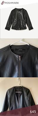 Zara Faux Leather Biker Jacket Ruffle Black Faux Leather Jacket From Zara Basic Collection Size S In 2020 Fashion Faux Leather Biker Jacket Black Faux Leather Jacket