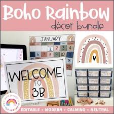 Modern Boho Rainbow Classroom Decor Growing Bundle Neutral Rainbow Editable Classroom Decor Decor Bundle Elementary Classroom Decor