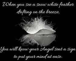 A White Feather Floating On A Breeze Is A Message From Your Angel To Put Your Mind At Ease Feather Quotes Angel Feathers White Feather Meaning