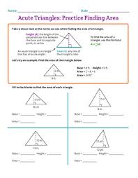 A triangle with one right angle. Acute Triangles Practice Finding Area Worksheet Education Com