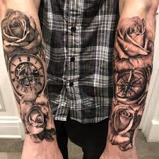 Black And Grey Realism Tattoo Artists Vancouver Chronic Ink George Realism Tattoo Roses Pocketwatch Compass Tattoos Rose Tattoos Realism Tattoo