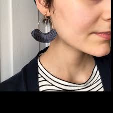 Fringe Hoop Earrings Tassel Earrings Trival Boho Bohemian Green White Cream  Burnt Orange Earth Colorsは