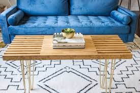 The second side table has 1 dovetailed. Diy Slatted Coffee Table With Hairpin Legs Erin Spain