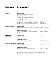 Subject + modal verb + verb (base form of the infinitive). Lassen Brauchen Als Modal Verb En