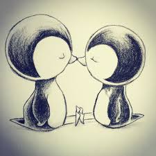 Penguin Kiss I Saw This Somewhere A Long Time Ago And Just Had To Draw It Using Charcoal Not My Design Drawings Pottery Painting Art