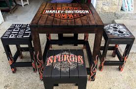 Harley Davidson Table And Chairs Hand Painted By Angie Zubrin Zubrin Design On Facebook Furniture Painted Furniture Design